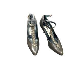 Vintage  Exit Shops womens embellished T Bar shoes pewter  size 6
